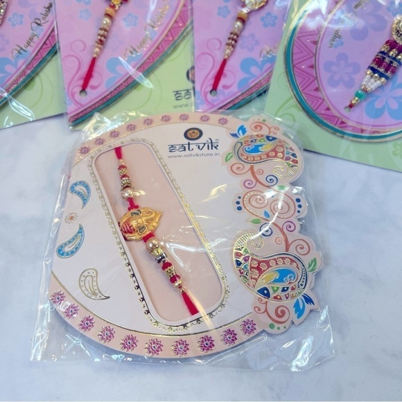 Gift Set Of 5 Pcs thread bracelets, Indian Designer red and multicolor charms - Picture 6 of 9